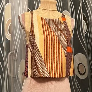 Hermes NEW COLLECTION Beige and Orange Patterned TURTLENECK silk Tank Top
